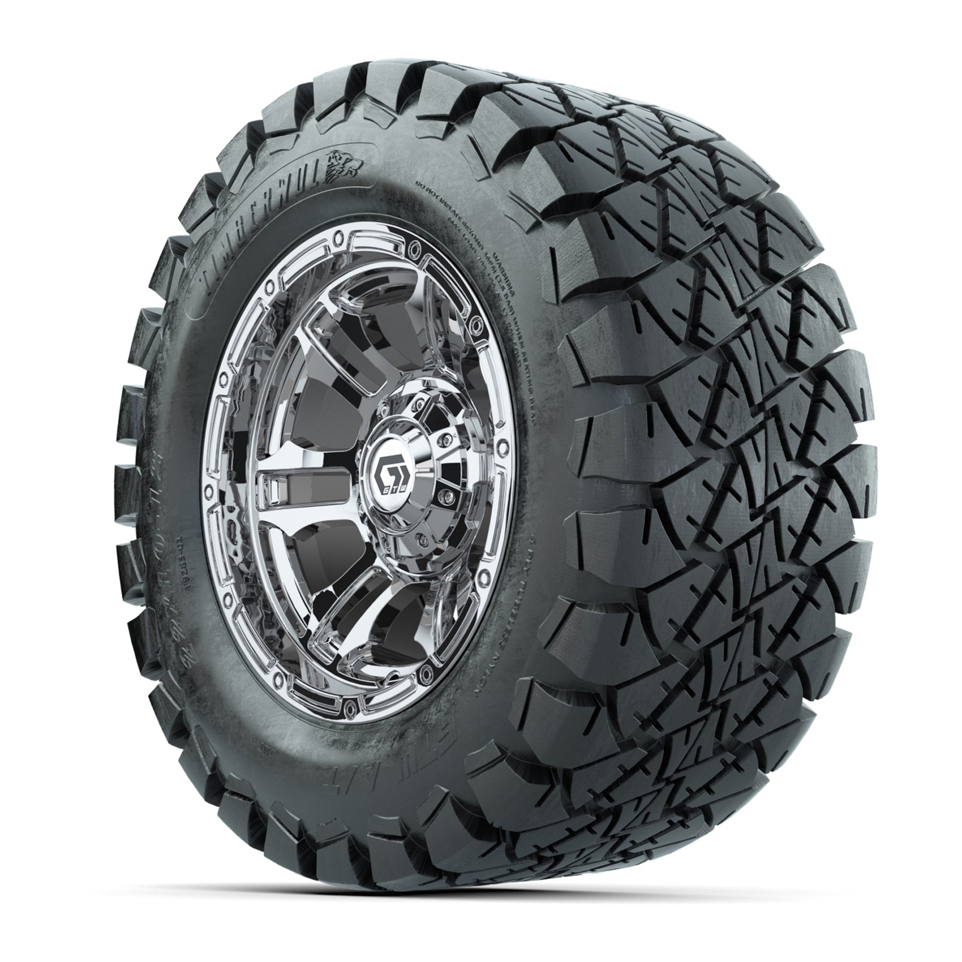 GTW® Shogun Chrome 12 in Wheels with 22x10-12 Timberwolf All-Terrain Tires – Full Set