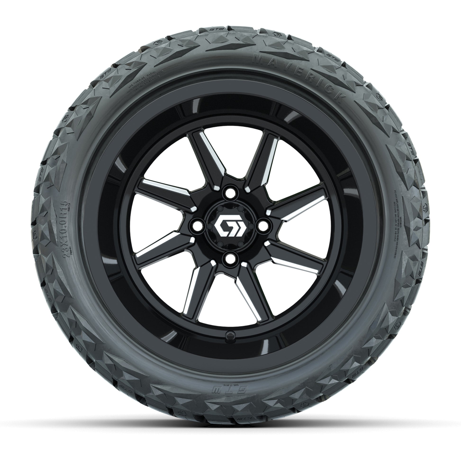 GTW Reaper Black/Machined 15 in Wheels with 23X10-R15 Maverick Steel Belted Radial All-Terrain Tires – Full Set