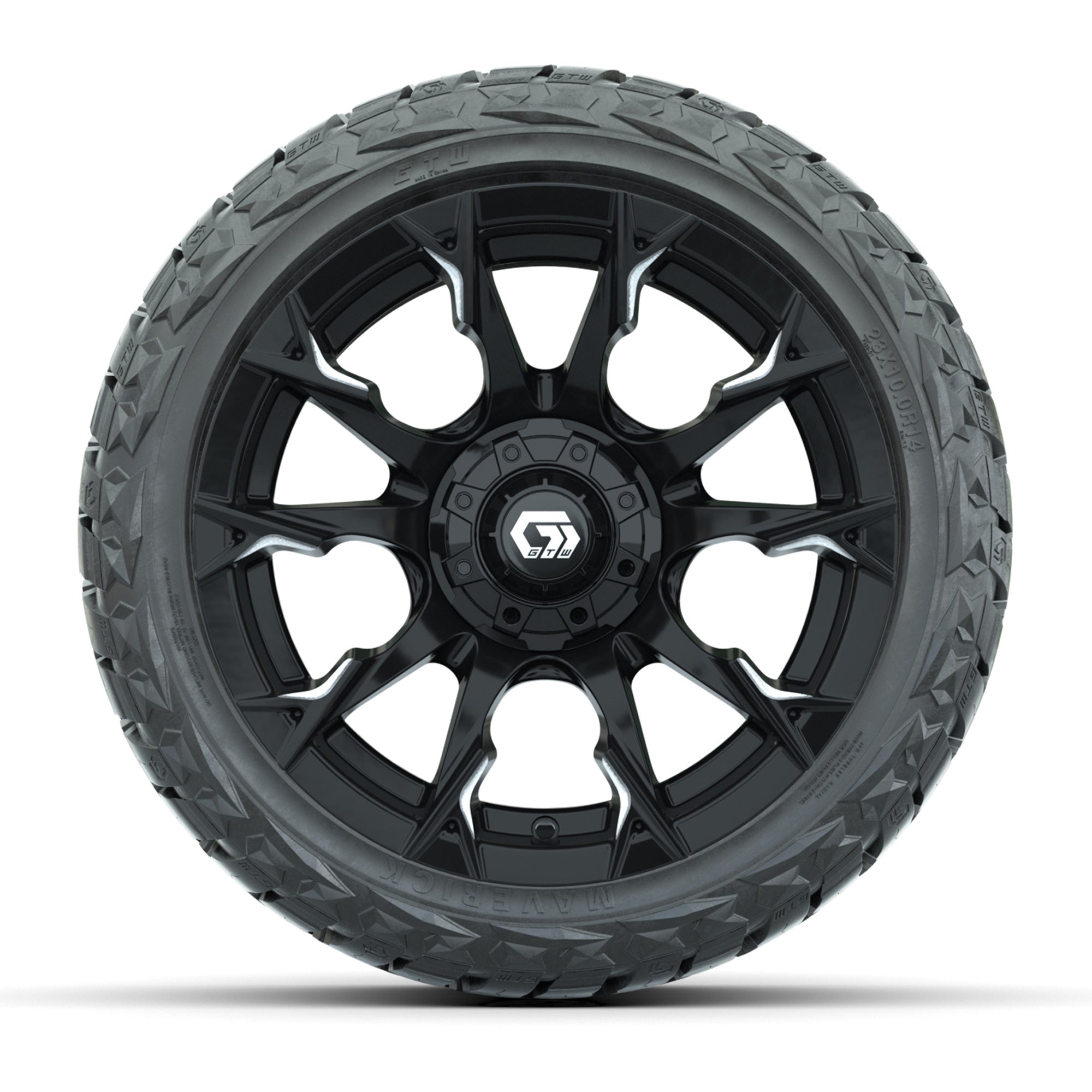 GTW Diablo Gloss Black/Machined 14 in Wheels with 23x10.00-R - 3/4 view