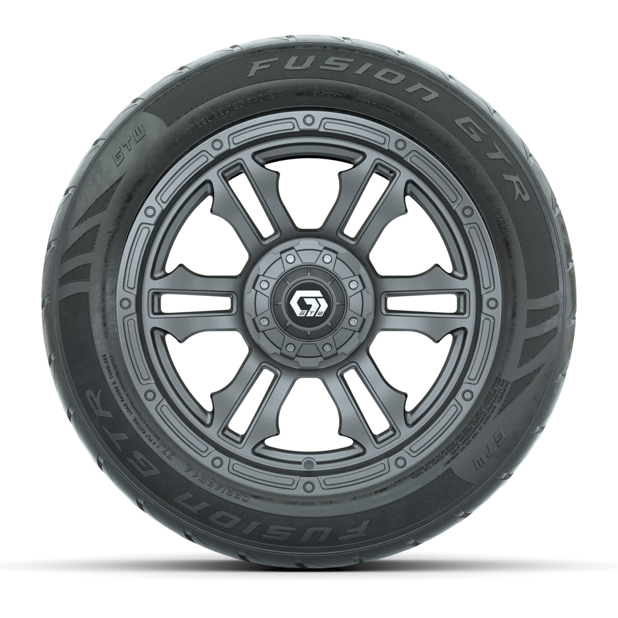 GTW® Shogun Gunmetal 14 in Wheels with 255/45-R14 Fusion GTR - 3/4 view