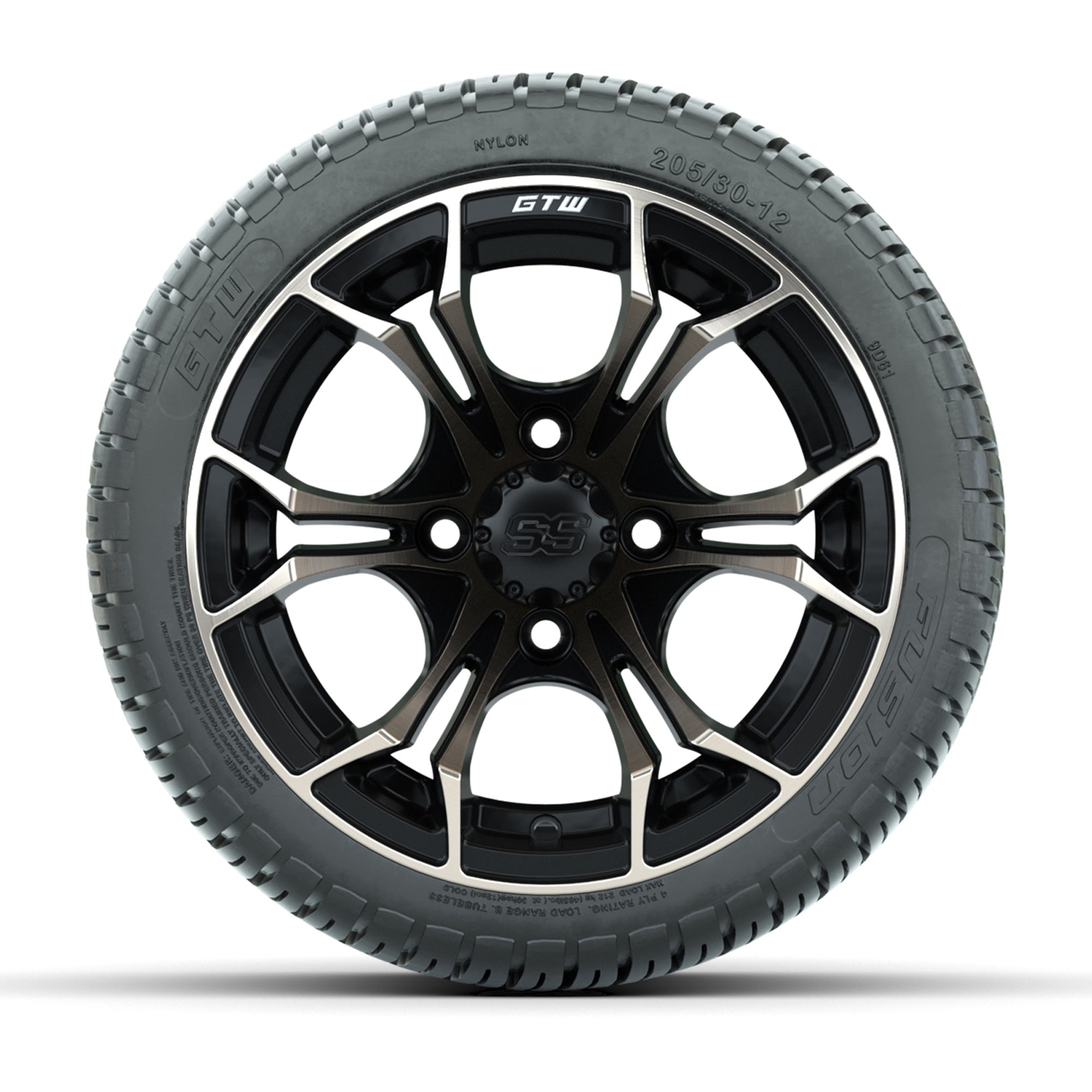 GTW Spyder Bronze/Matte Black 12 in Wheels with 205/30-12 Fusion Street Tires – Full Set