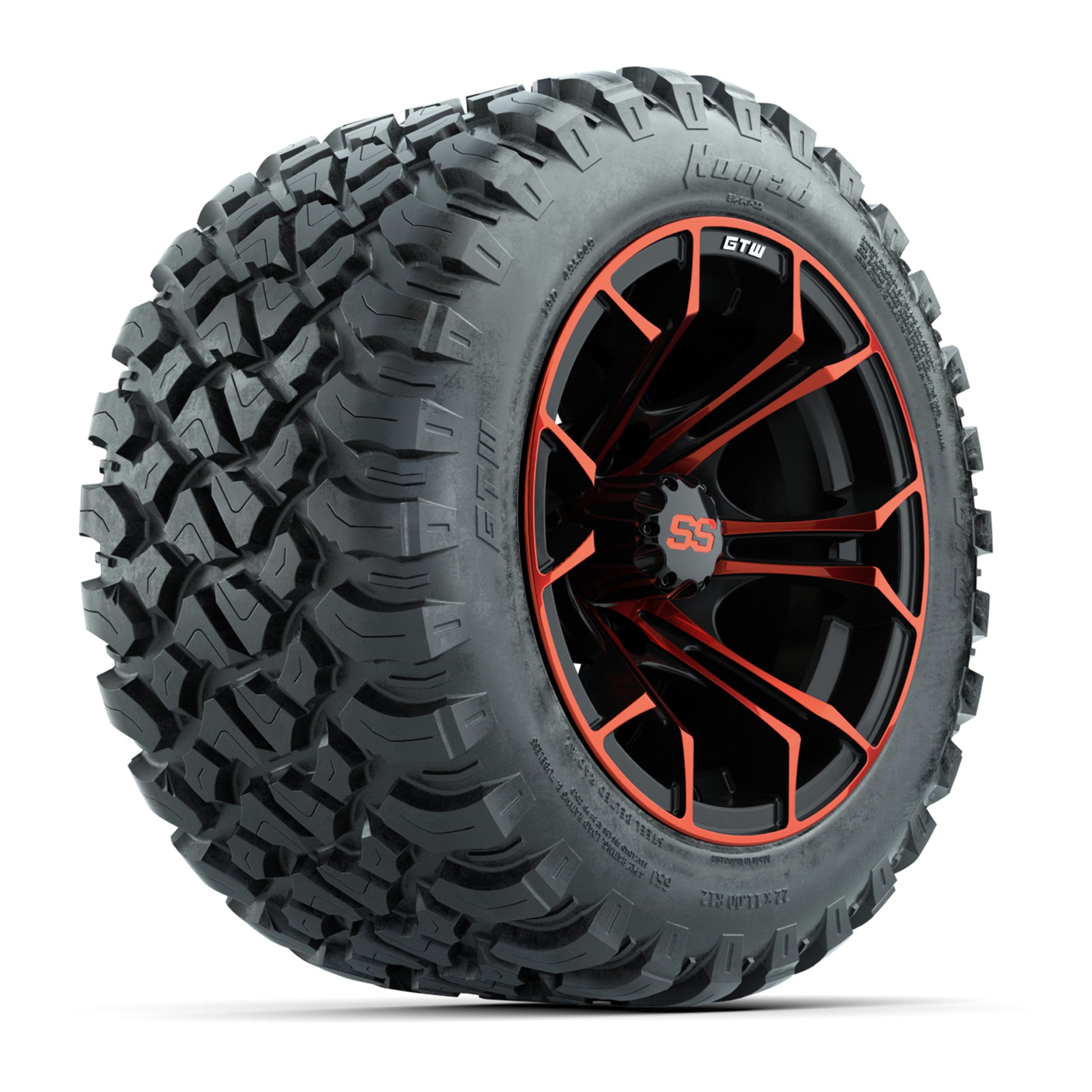 GTW® Spyder Black/Red 12 in Wheels with 22X11-R12 Nomad Steel Belt Radial All-Terrain Tires – Full Set