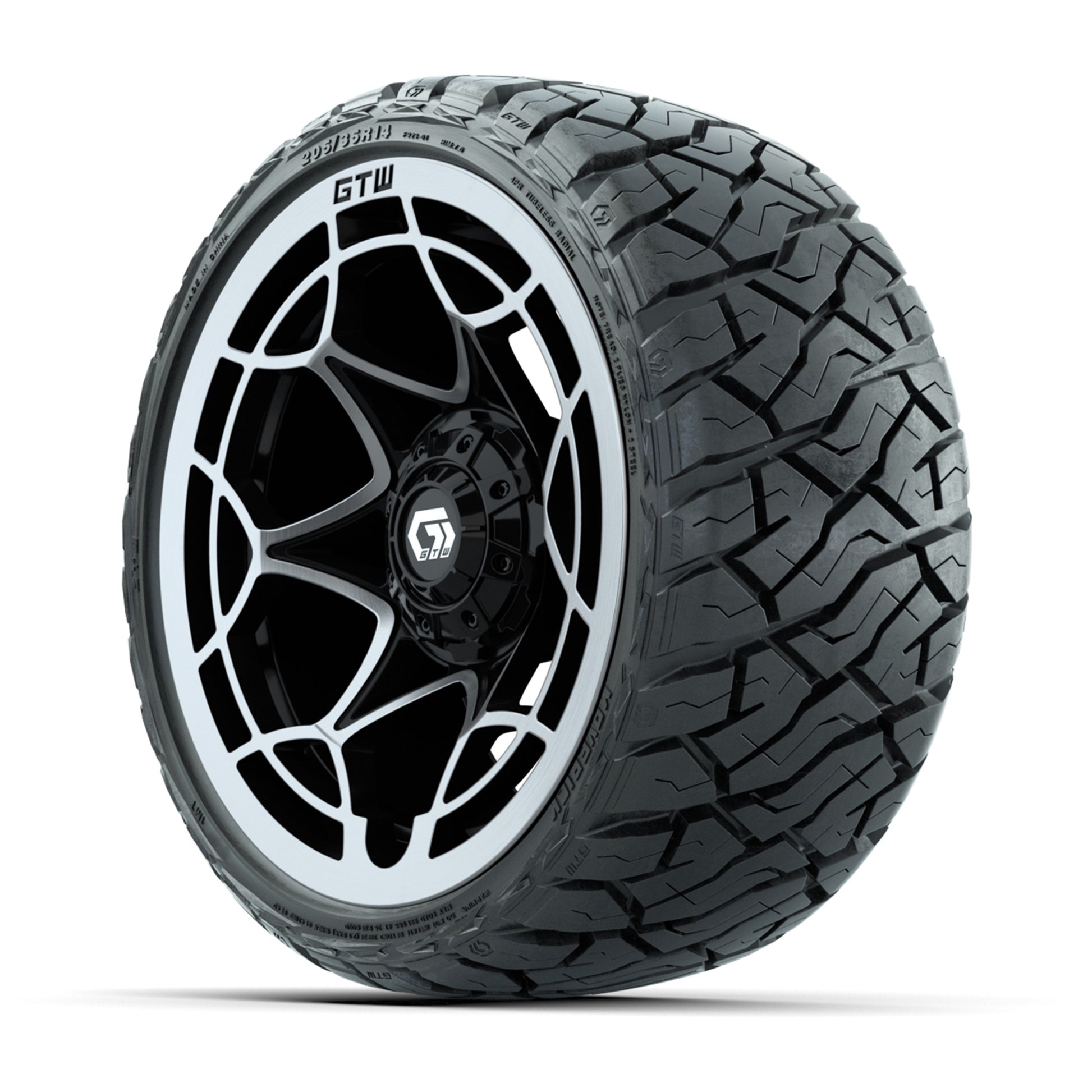 GTW Nexus Gloss Black/Silver 14 in Wheels with 205/35-R14 Ma - 3/4 view