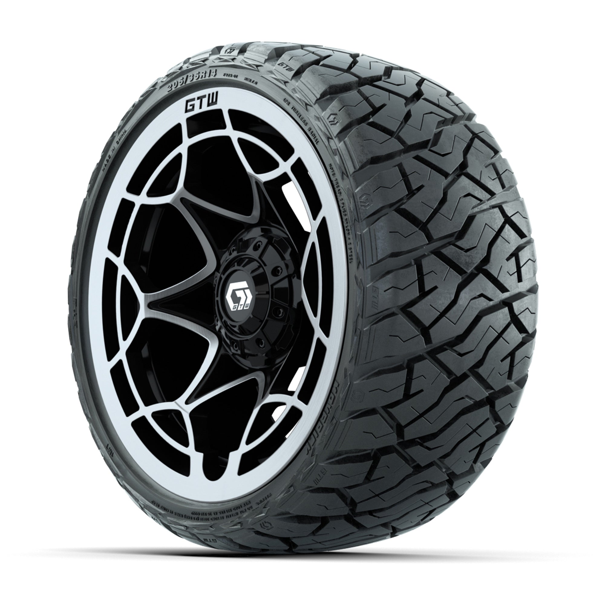 GTW Nexus Gloss Black/Silver 14 in Wheels with 205/35-R14 Ma - 3/4 view