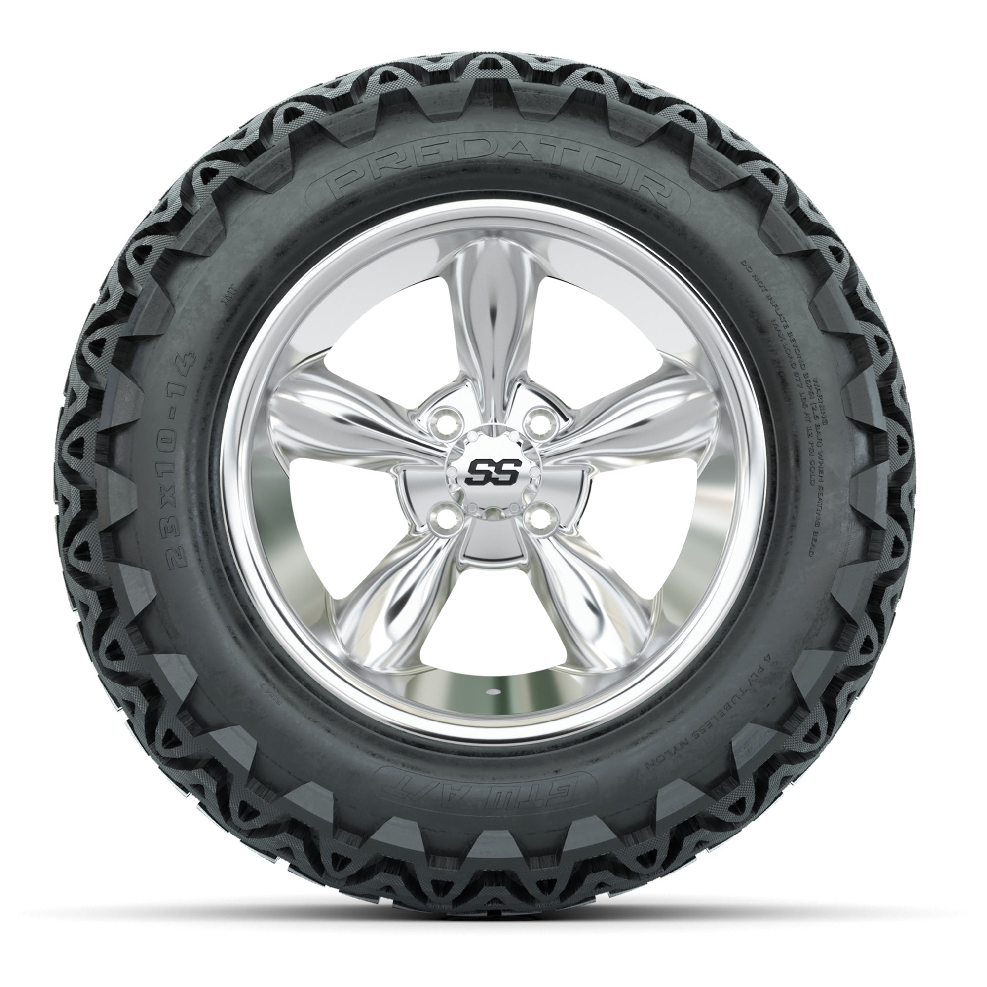 Set of (4) 14 in GTW Godfather Wheels with 23x10-14 GTW Pred - 3/4 view