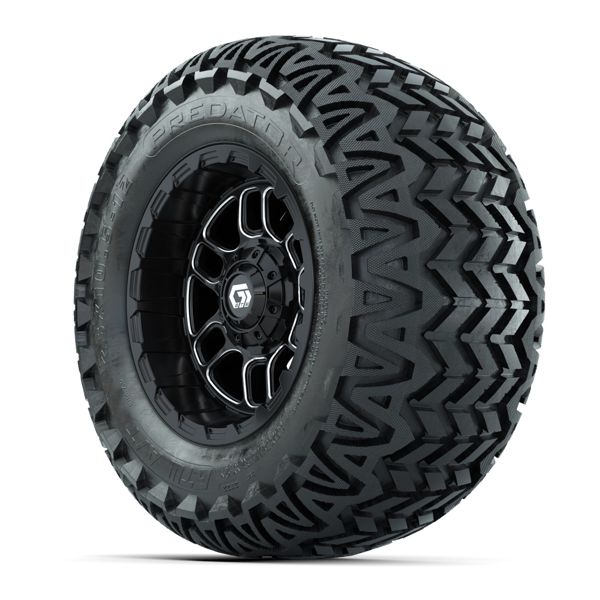 Set of (4) 12 in GTW® Titan Machined & Black Wheels with 23x10.5-12 Predator All-Terrain Tires
