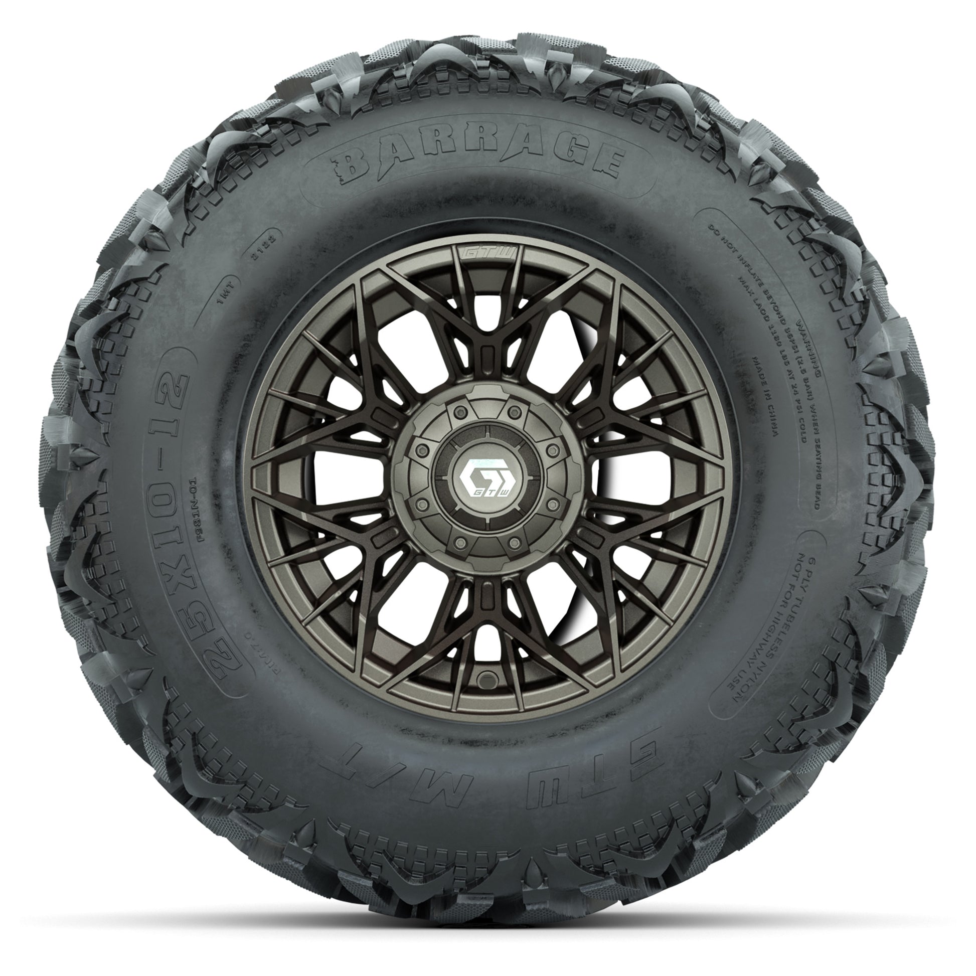 GTW® Stellar Matte Bronze 12 in Wheels with 25X10-12 Barrage Mud Tires – Full Set