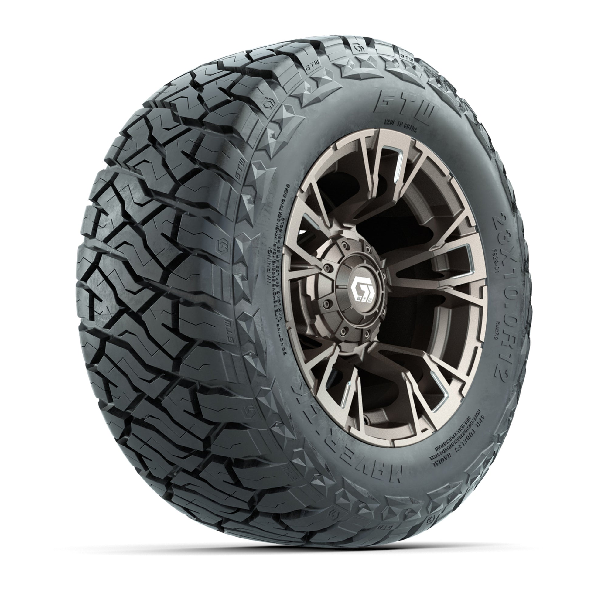 GTW Vandal Satin Bronze/Machined 12 in Wheels with 23x10.00-R12 Maverick All-Terrain Tires – Full Set