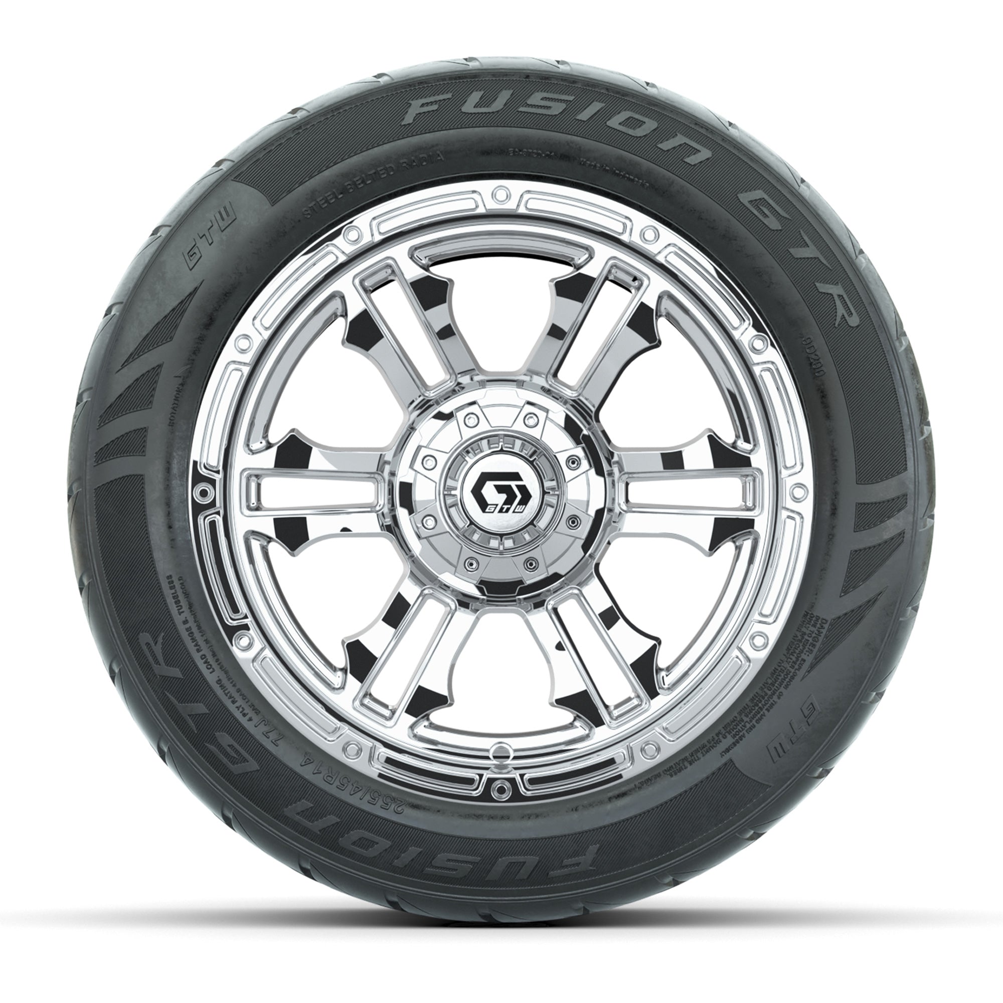 GTW® Shogun Chrome 14 in Wheels with 255/45-R14 Fusion GTR S - 3/4 view