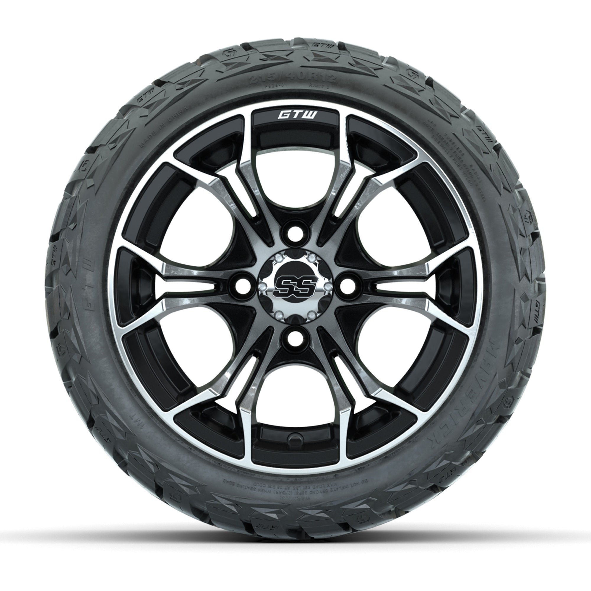 GTW Spyder Black/Machined 12 in Wheels with 215/40-R12 Maverick Low-Profile All-Terrain Tires – Full Set