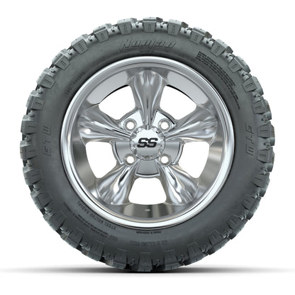 GTW® Godfather Chrome 12 in Wheels with 22X11-R12 Nomad Steel Belt Radial All-Terrain Tires – Full Set