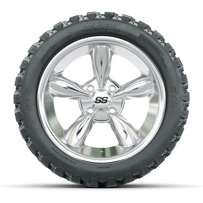GTW® Godfather Chrome 14 in Wheels with 23X10-R14 Nomad Stee - front view