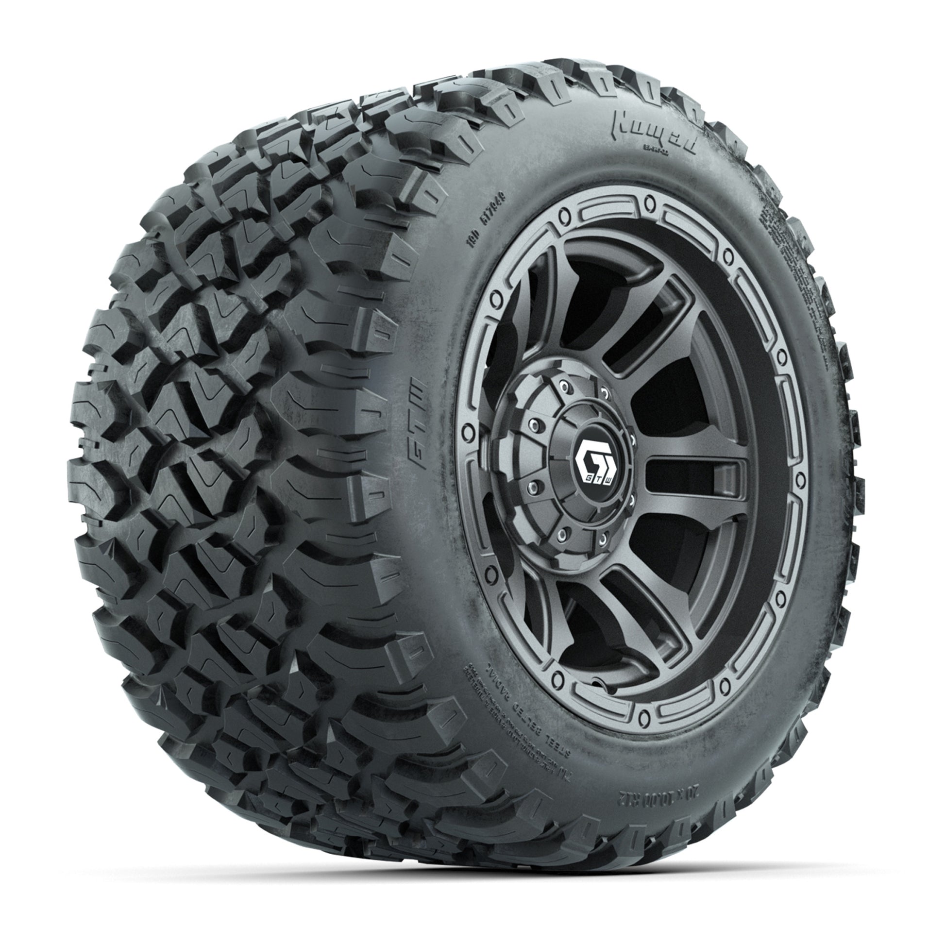 GTW® Shogun Gunmetal 12 in Wheels with 20X10-12 Nomad Steel Belt Radial All-Terrain Tires – Full Set