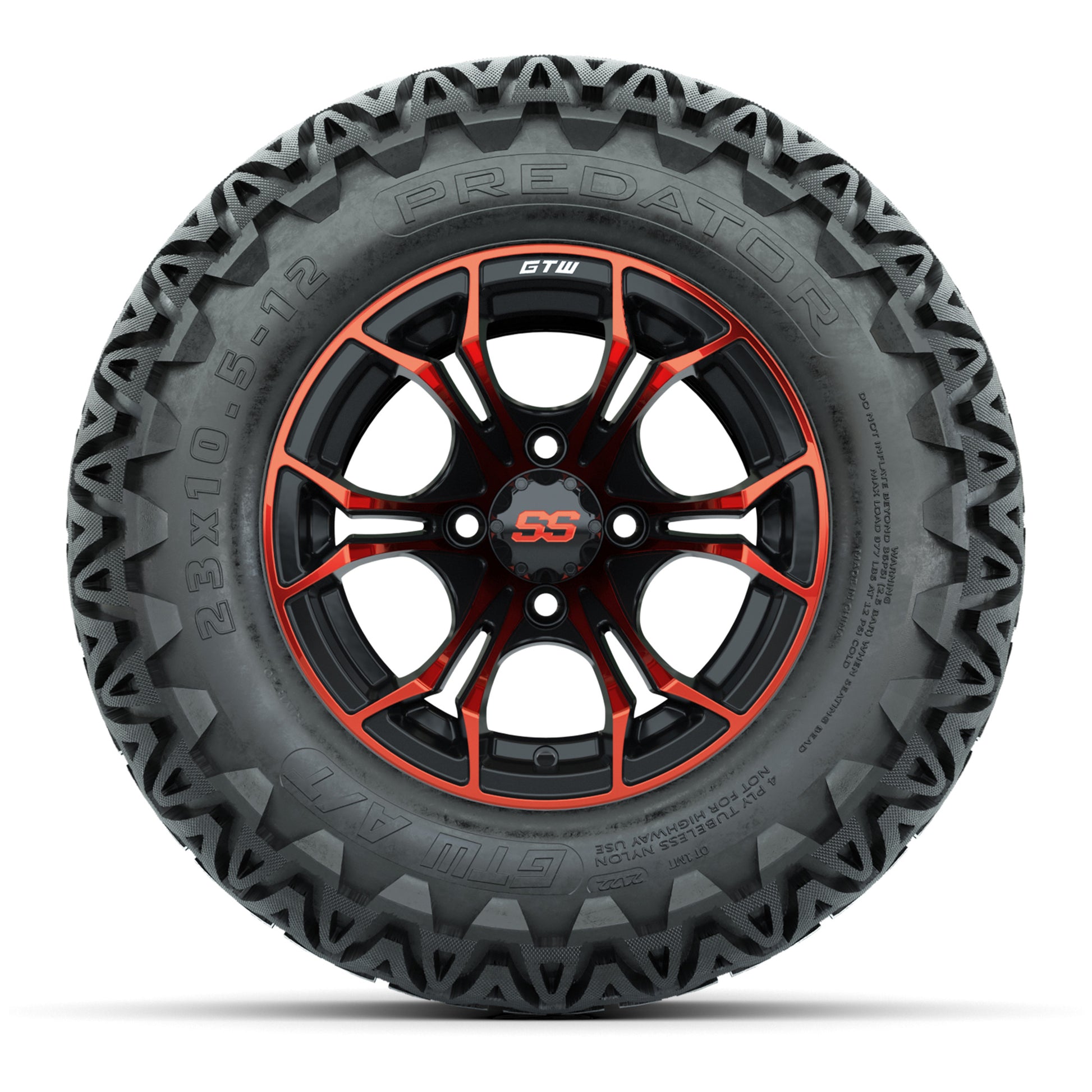 GTW® Spyder Black/Red 12 in Wheels with 23X10.5-12 Predator All-Terrain Tires – Full Set