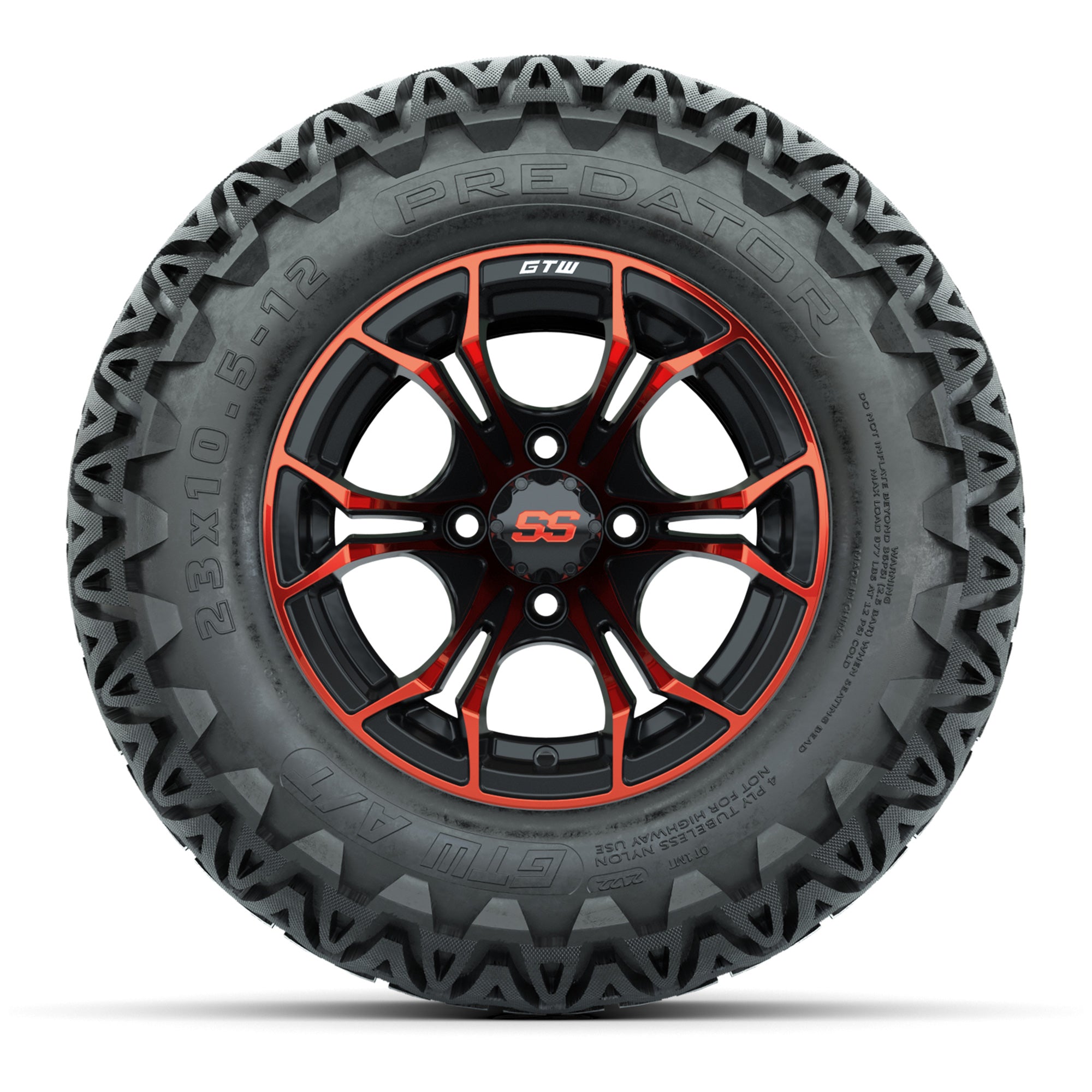 GTW® Spyder Black/Red 12 in Wheels with 23X10.5-12 Predator All-Terrain Tires – Full Set