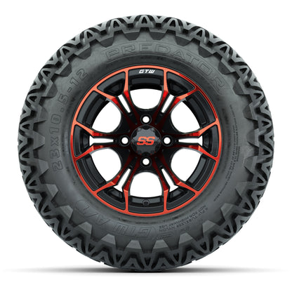 GTW® Spyder Black/Red 12 in Wheels with 23X10.5-12 Predator All-Terrain Tires – Full Set