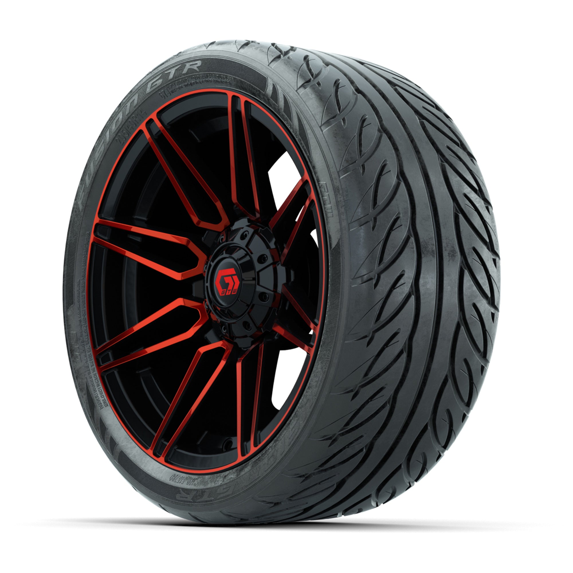 GTW® Stealth Gloss Black/Red 14 in Wheels with 205/40-R14 Fu - 3/4 view