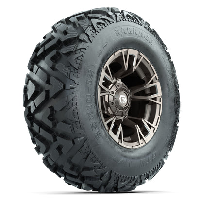 GTW® Vandal Bronze/Machined 12 in Wheels with 25X10-12 Barrage Mud Tires – Full Set