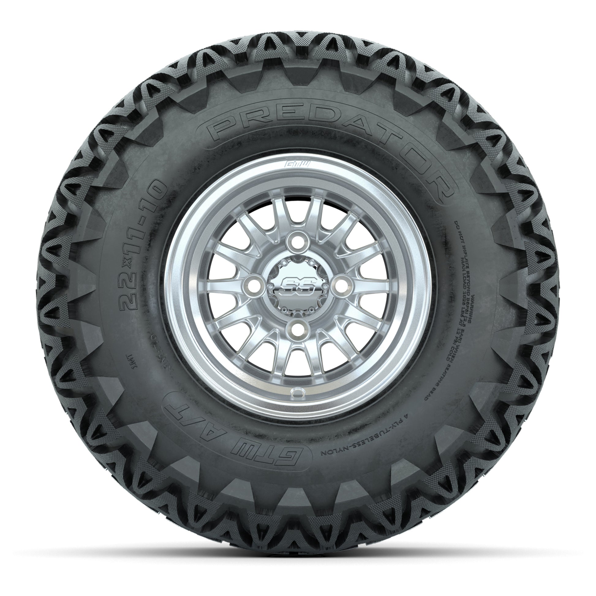 GTW Medusa Silver and Machined Wheels with 22in Predator A-T Tires - 10 Inch