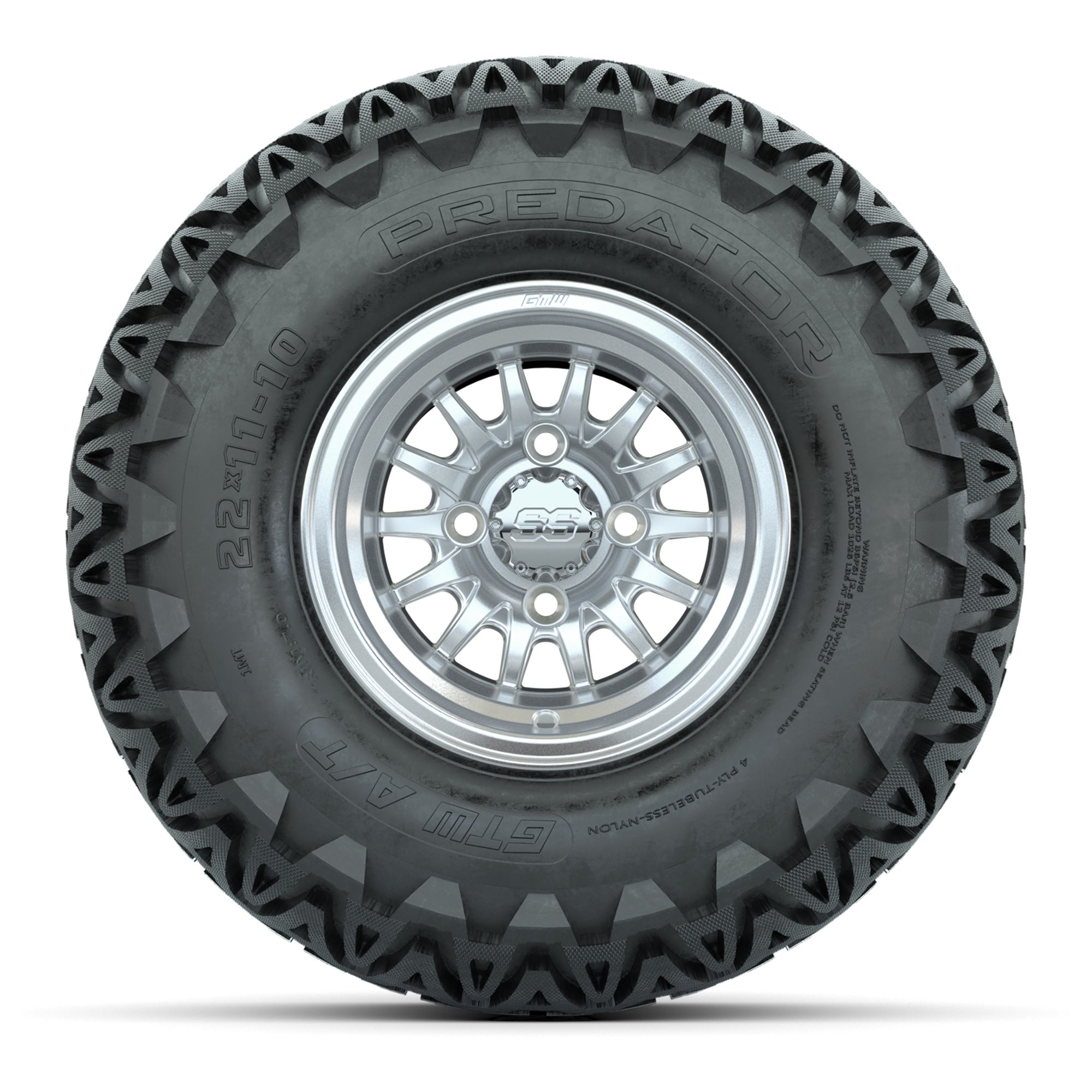 GTW Medusa Silver and Machined Wheels with 22in Predator A-T Tires - 10 Inch