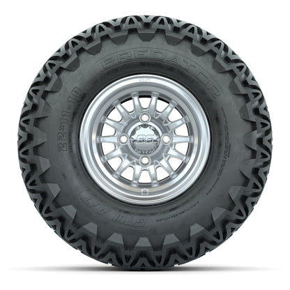 GTW Medusa Silver and Machined Wheels with 22in Predator A-T Tires - 10 Inch