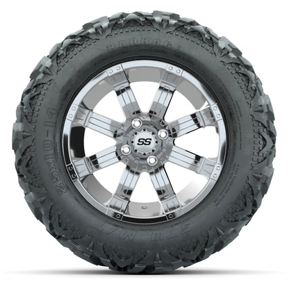 GTW Tempest Chrome 14 in Wheels with 25x10-14 Barrage Mud Ti - front view