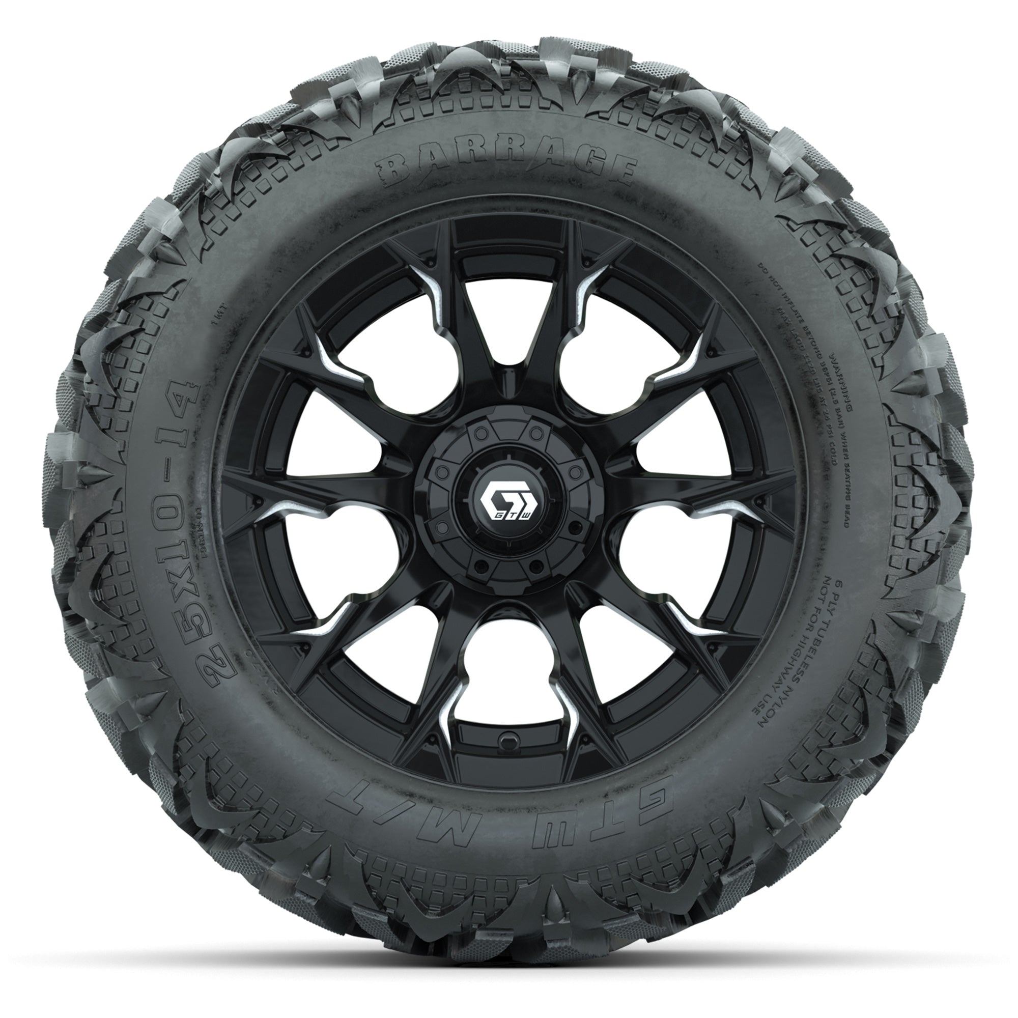 GTW Diablo Gloss Black/Machined 14 in Wheels with 25x10-14 B - 3/4 view