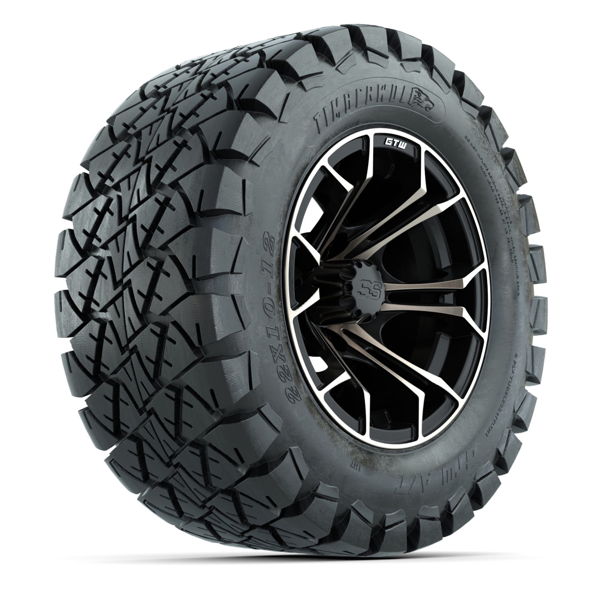 GTW® Spyder Matte Black/Bronze 12 in Wheels with 22X10-12 Timberwolf All-Terrain Tires – Full Set