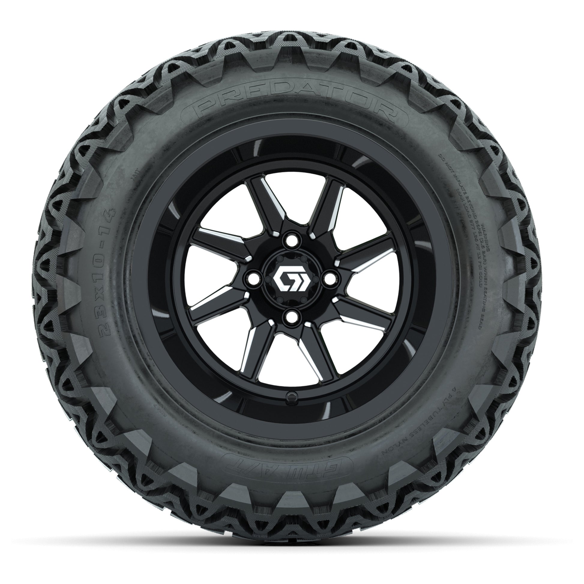 GTW Reaper Black/Machined 14 in Wheels with 23X10-14 Predator All-Terrain Tires – Full Set
