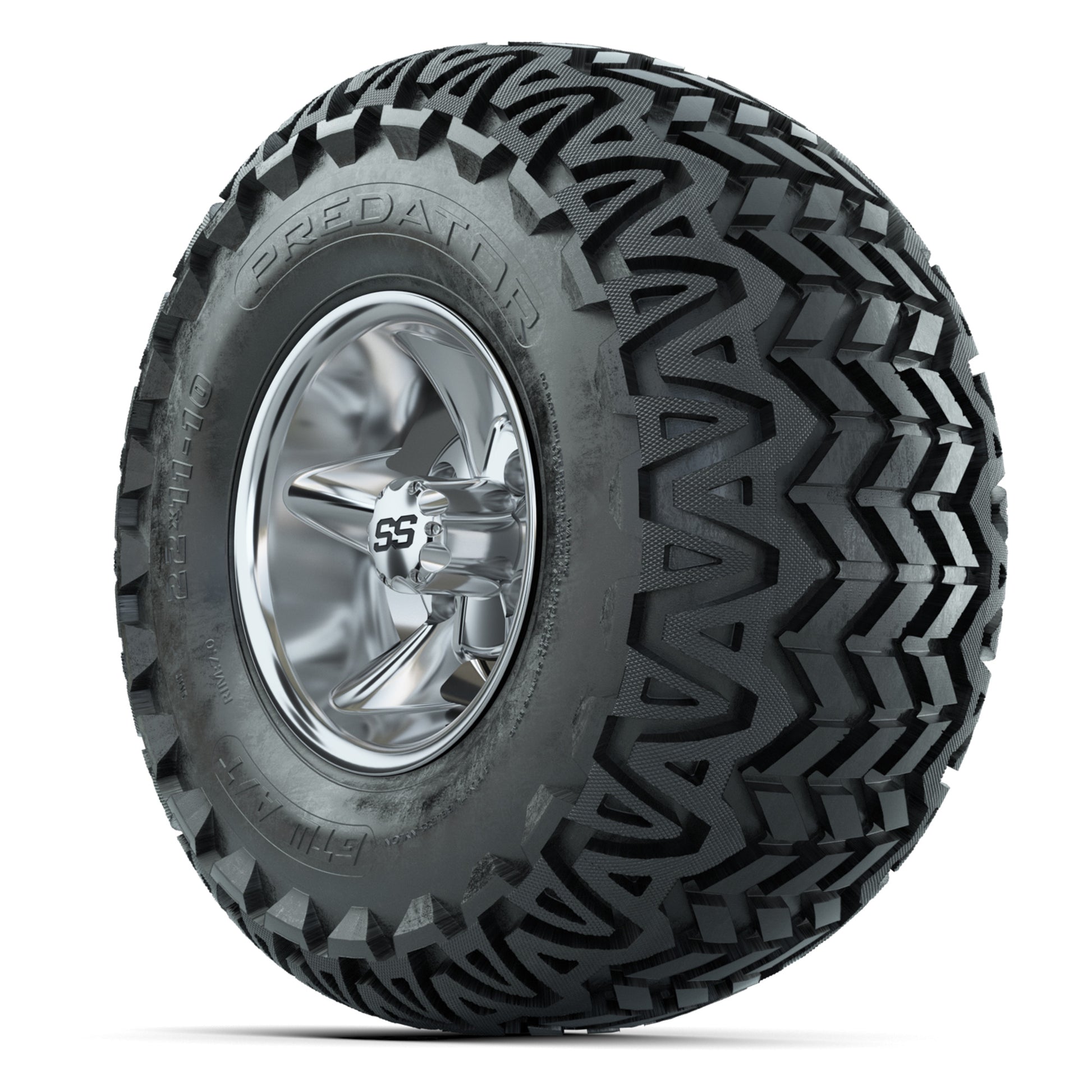 GTW Godfather Chrome 10 in Wheels with 22x11-10 Predator All-Terrain Tires – Full Set