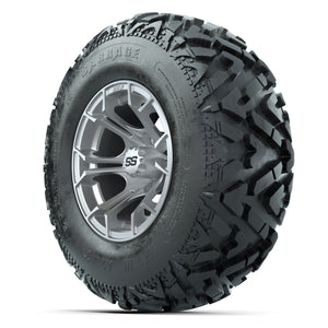 GTW® Spyder Silver Brush 12 in Wheels with 25X10-12 Barrage Mud Tires – Full Set