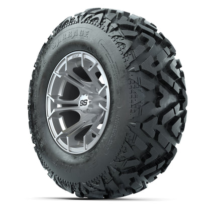 GTW® Spyder Silver Brush 12 in Wheels with 25X10-12 Barrage Mud Tires – Full Set