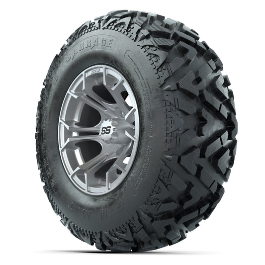 GTW® Spyder Silver Brush 12 in Wheels with 25X10-12 Barrage Mud Tires – Full Set