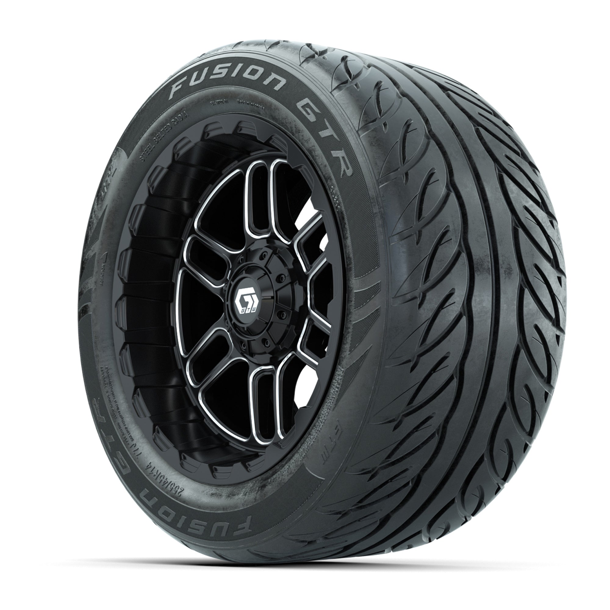 GTW® Titan Black/Machined 14 in Wheels with 255/45-R14 Fusio - 3/4 view