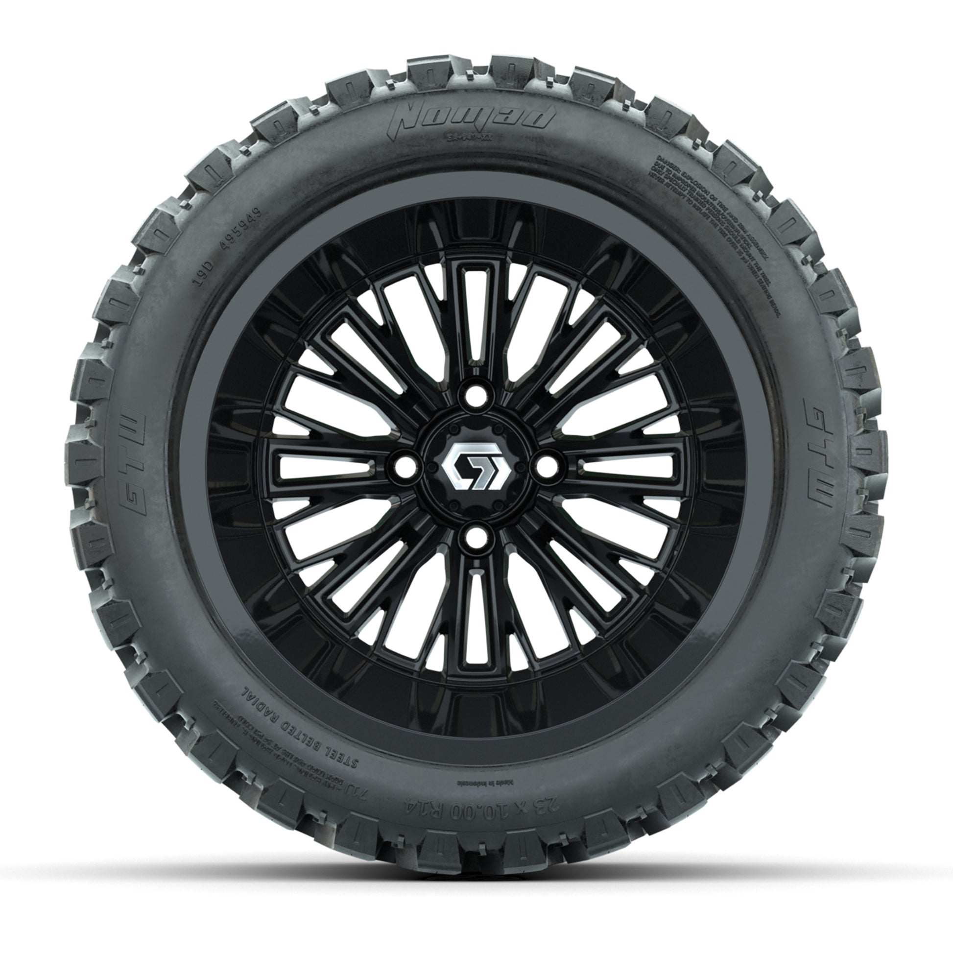 GTW Viper Gloss Black 14 in Wheels with 23X10-R14 Nomad Steel Belt Radial All-Terrain Tires – Full Set