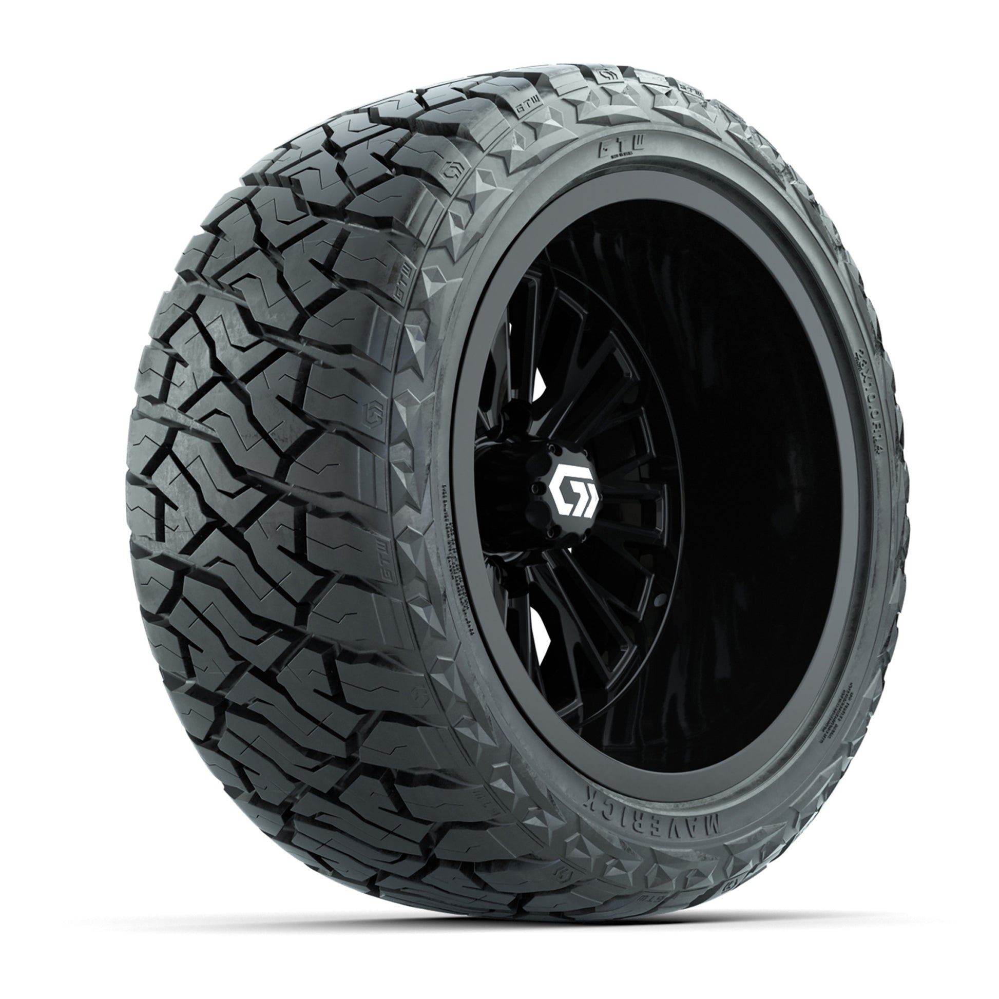 GTW Viper Gloss Black 14 in Wheels with 23X10-R14 Maverick Steel Belted Radial All-Terrain Tires – Full Set