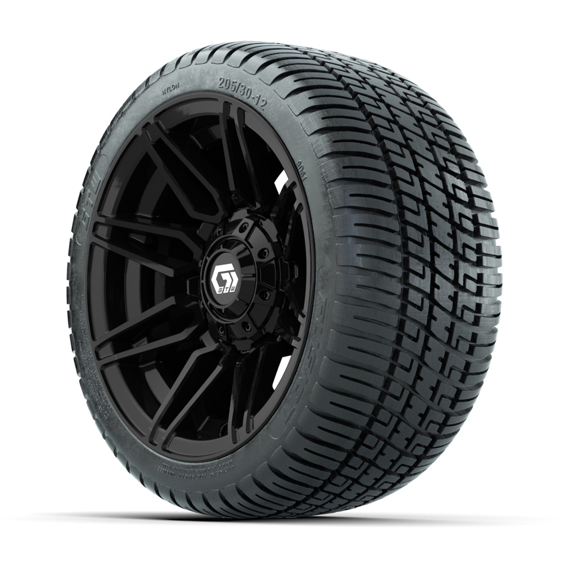 GTW® Stealth Black/Machined 12 in Wheels with 205/30-12 Fusion Street Tires – Full Set