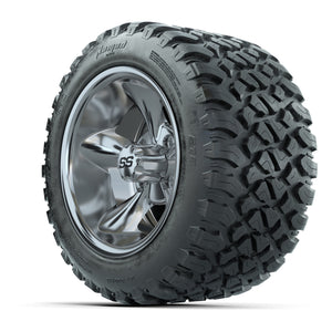 GTW® Godfather Chrome 12 in Wheels with 20X10-12 Nomad Steel Belt Radial All-Terrain Tires – Full Set
