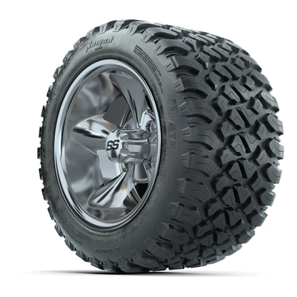 GTW® Godfather Chrome 12 in Wheels with 20X10-12 Nomad Steel Belt Radial All-Terrain Tires – Full Set
