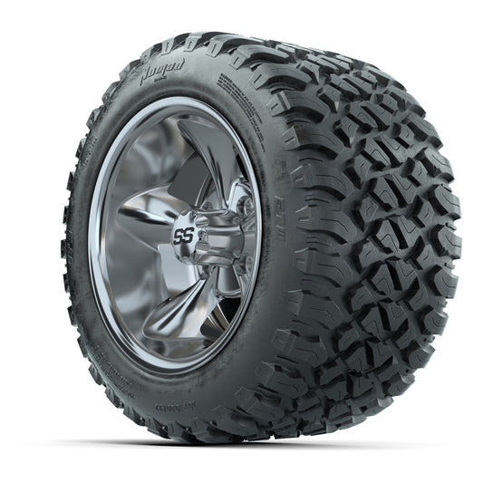 GTW® Godfather Chrome 12 in Wheels with 20X10-12 Nomad Steel Belt Radial All-Terrain Tires – Full Set