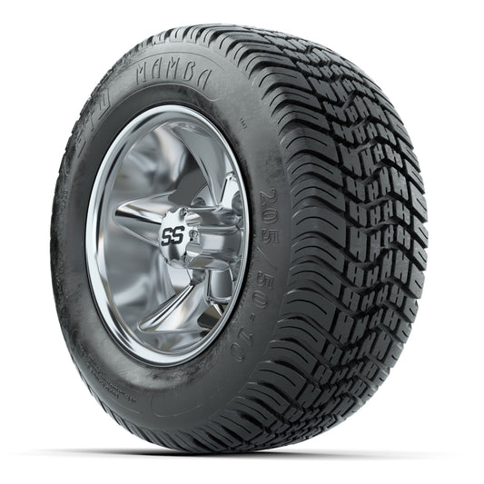 GTW Godfather Chrome 10 in Wheels with 205/50-10 Mamba Street Tires – Full Set