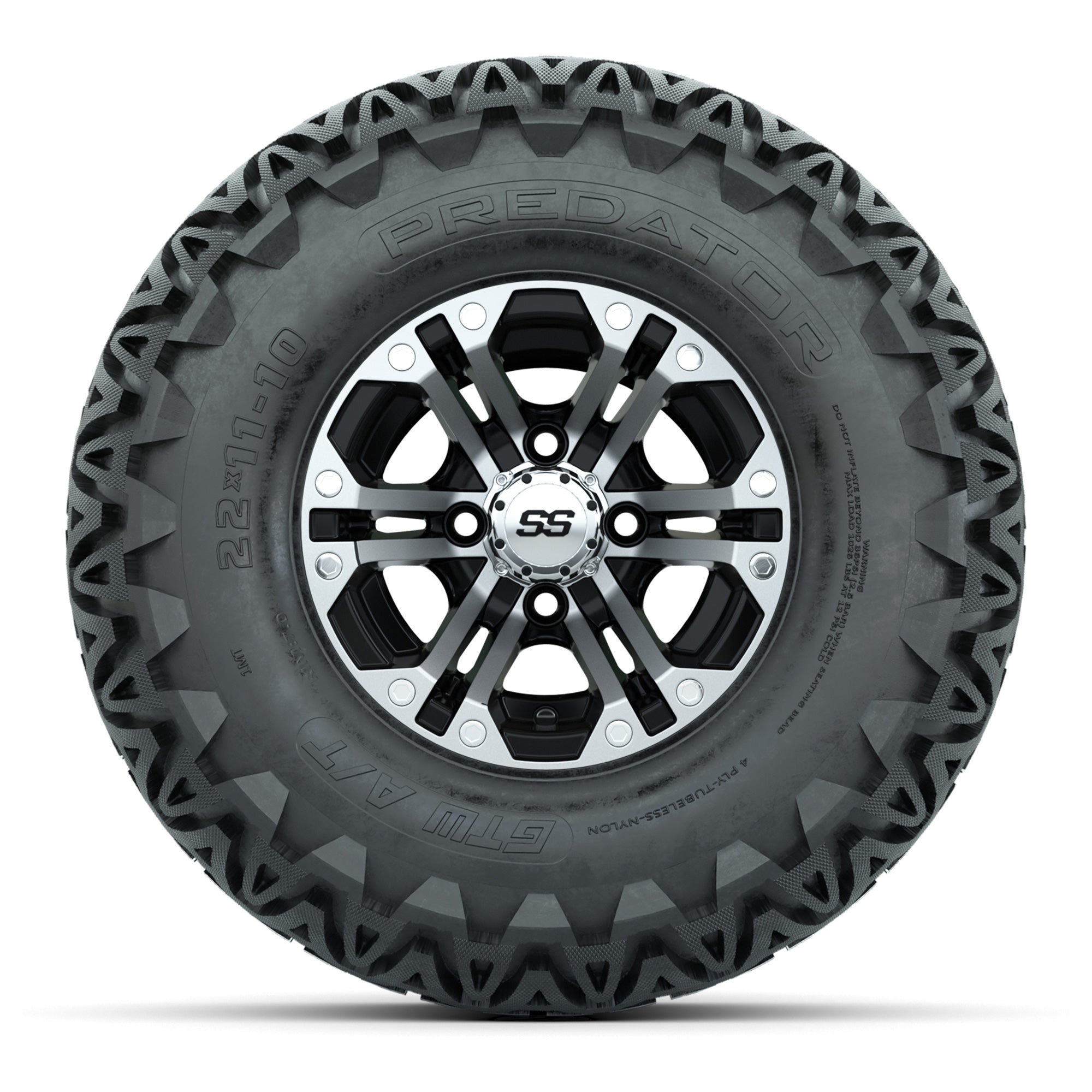 GTW Specter Black and Machined Wheels with 22in Predator A-T Tires - 10 Inch
