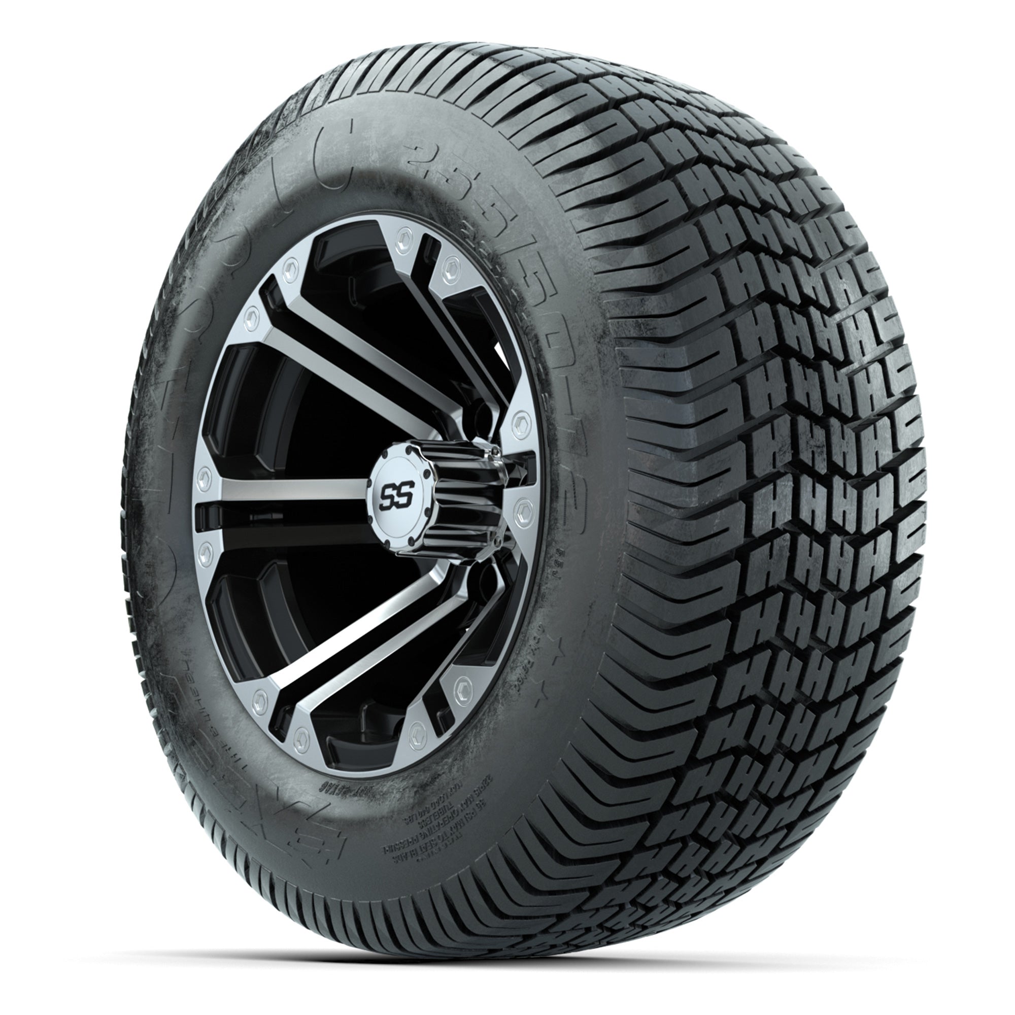 GTW® Specter Black/Machined 12 in Wheels with 255/50-12 Excel Classic Street Tires – Full Set