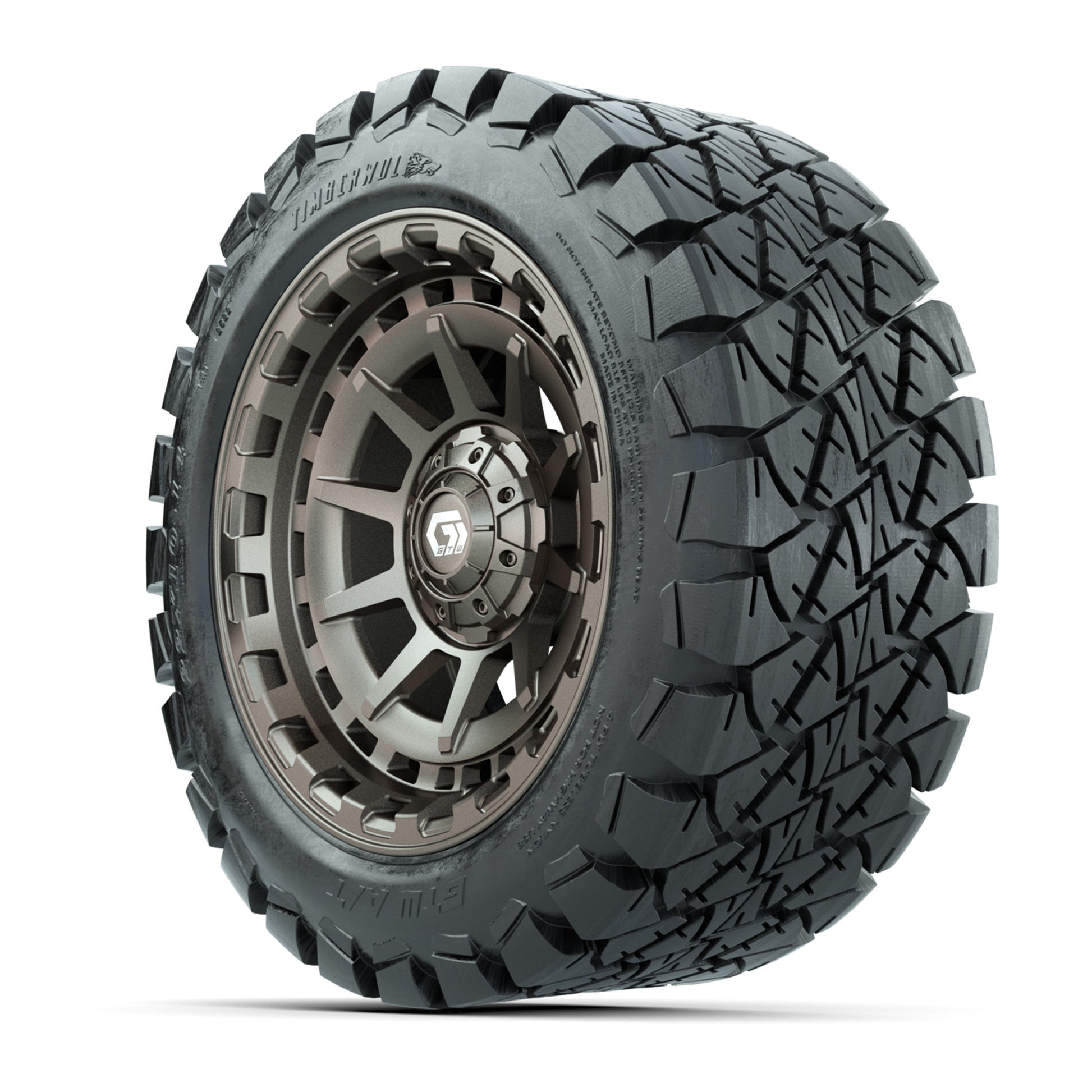 GTW® Barricade Satin Bronze 14 in Wheels with 22x10-14 Timbe - 3/4 view