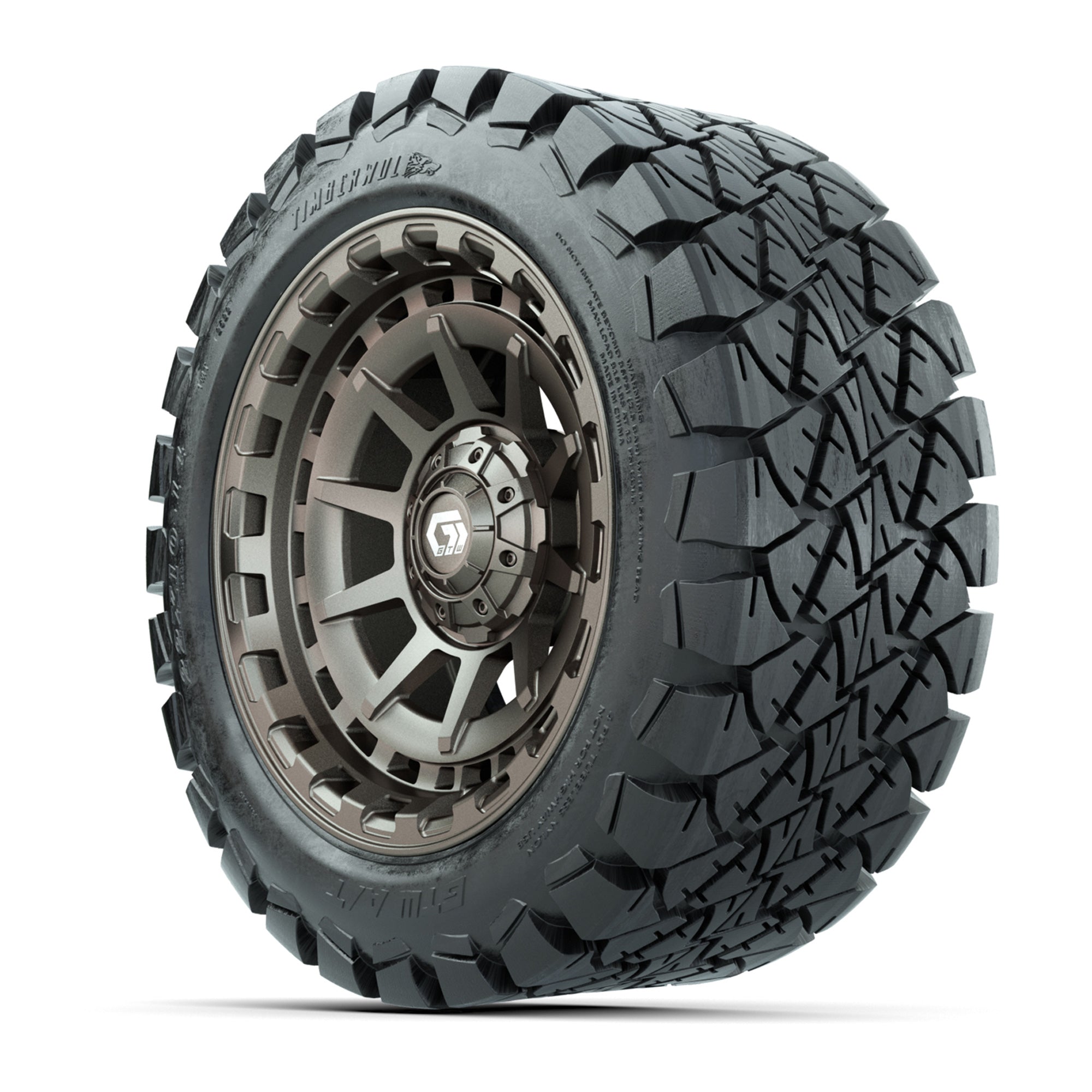 GTW® Barricade Satin Bronze 14 in Wheels with 22x10-14 Timbe - 3/4 view