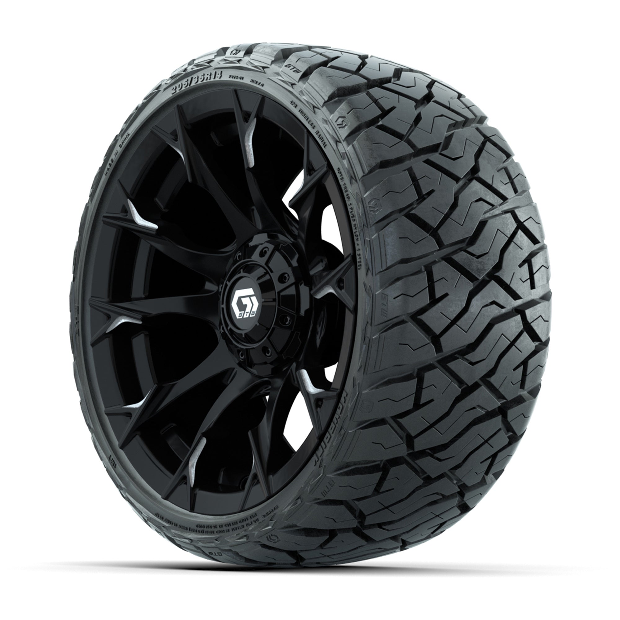 GTW Diablo Gloss Black/Machined 14 in Wheels with 205/35-R14 - 3/4 view