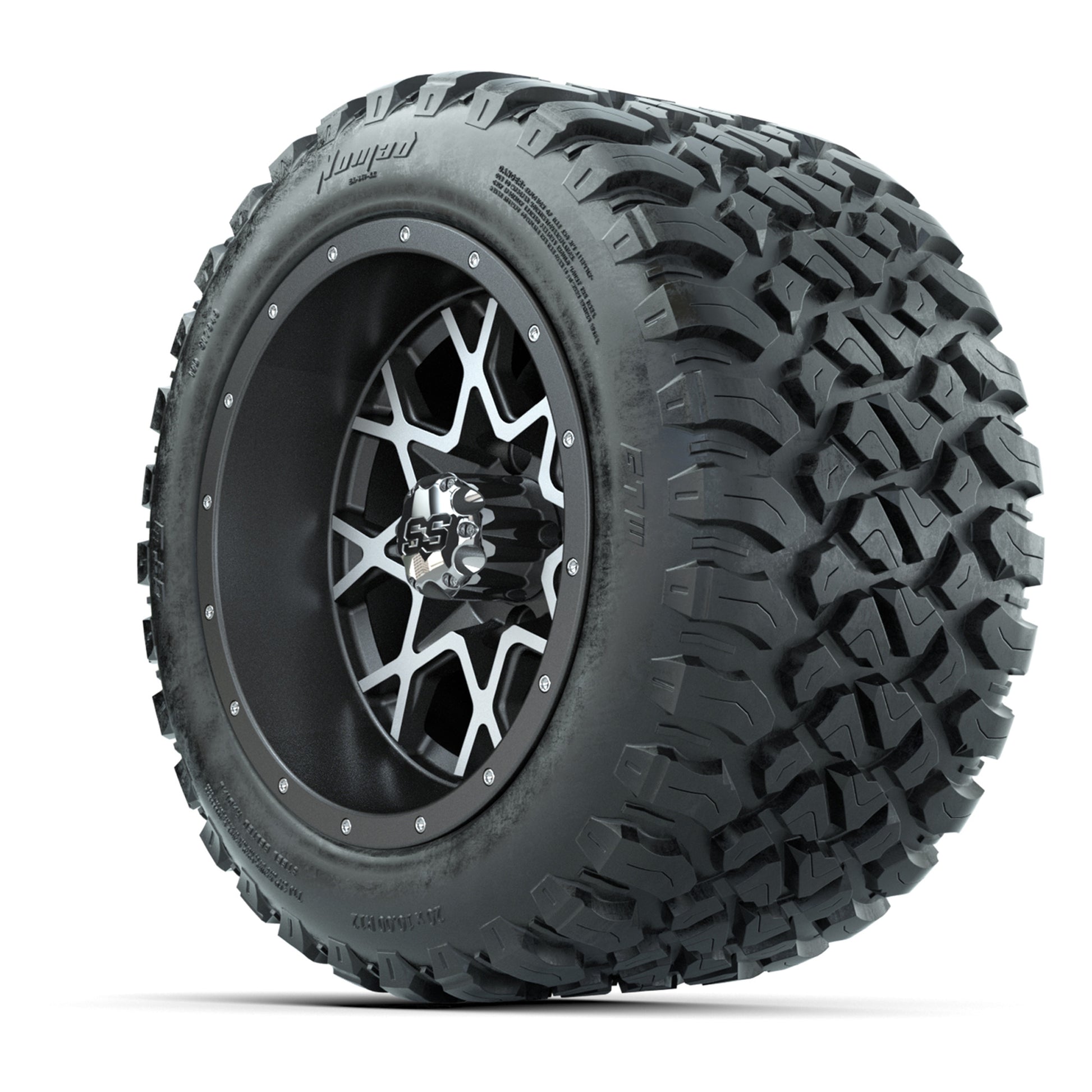 GTW® Vortex 2 Matte Gray/Machined 12 in Wheels with 20X10-12 Nomad Steel Belt Radial All-Terrain Tires – Full Set