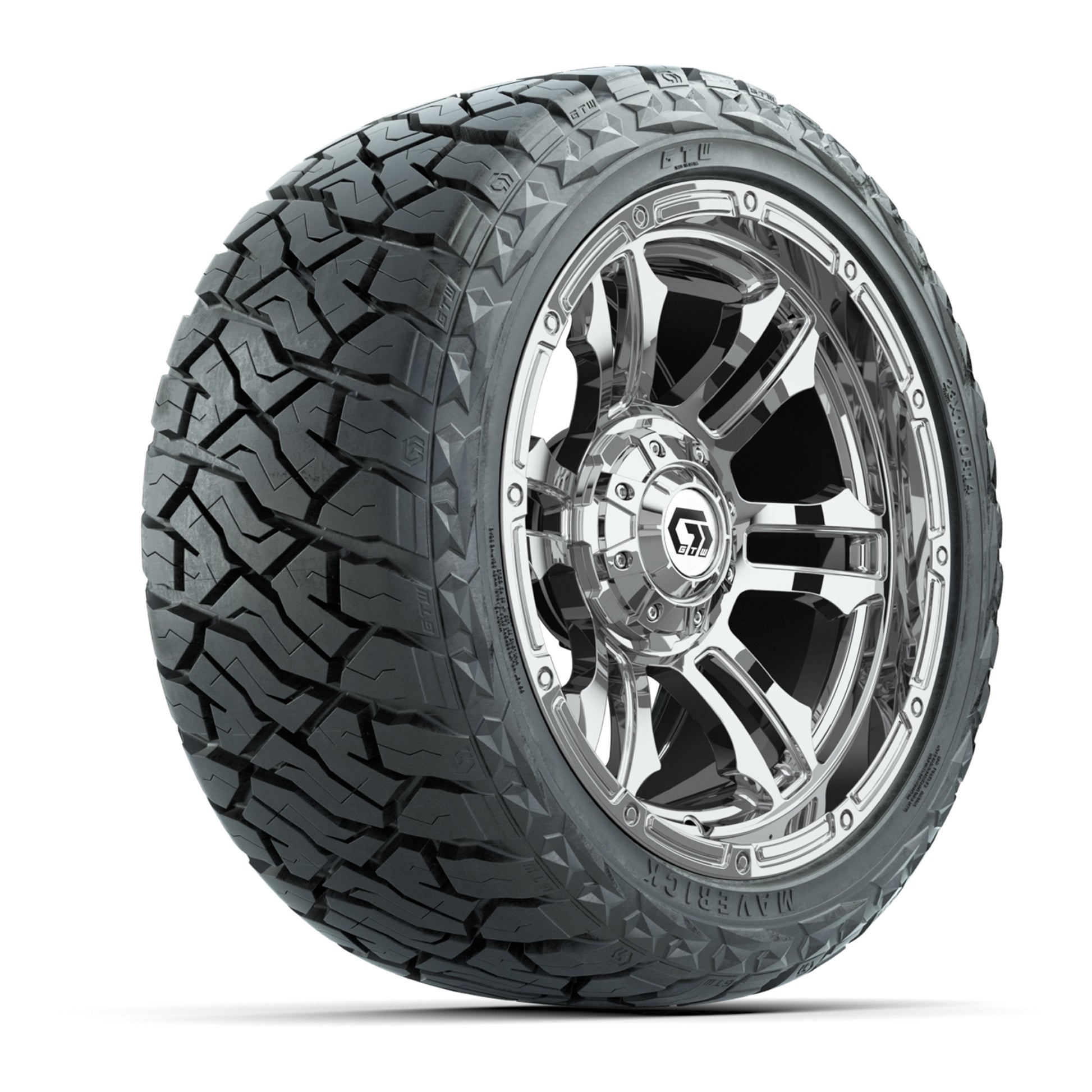 GTW Shogun Chrome 14 in Wheels with 23x10.00-R14 Maverick All-Terrain Tires – Full Set