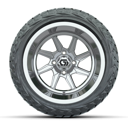 GTW Reaper Chrome 14 in Wheels with 23X10-R14 Maverick Steel Belted Radial All-Terrain Tires – Full Set