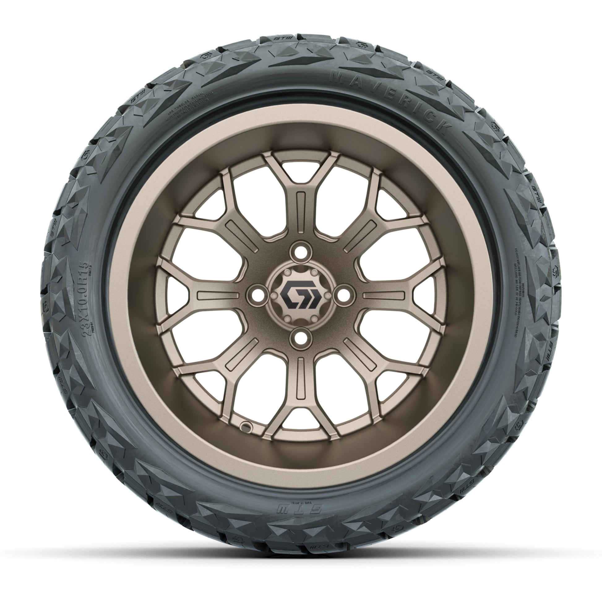 GTW Assault Matte Bronze 15 in Wheels with 23X10-R15 Maverick Steel Belted Radial All-Terrain Tires – Full Set